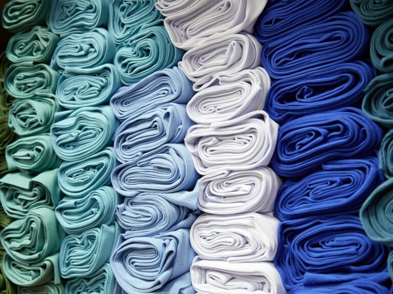 Rolls of cotton fabric in different colours